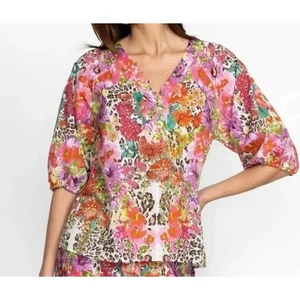 Johnny Was Wild Garden Floral Paneled V- Neck Top Button Front Sz XXL Boho Chic - Picture 1 of 14