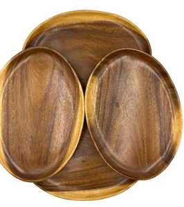 Set 4 vassoi da portata in legno Monkey Pod vintage MCM 13,5" x 10" - Foto 1 di 9