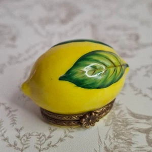Limoges Hand-Painted Lemon Trinket Box Signed Porcelain Small Collectible - Picture 1 of 11