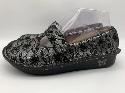 Alegria Women's US 6/6.5 EU 36 Paloma Black Silver Floral Lace Mary Jane Shoes - Image 1 of 4