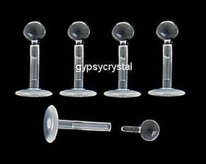 5 Clear Bio Flex Labret Ear Tragus Retainer Studs 14g 8mm Push In 4mm Ball #69 - Picture 1 of 1