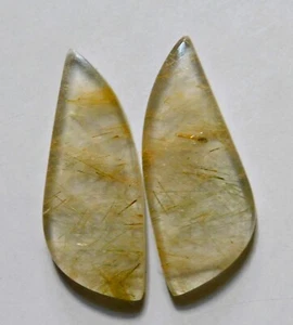 42.50 Cts Natural Rutile Quartz Cabochon Match Pair Gemstone 39X15MM - Picture 1 of 3