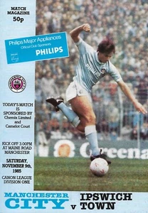 Manchester City V Ipswich Town 9th November 1985 League Division One - Picture 1 of 1
