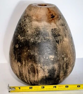 New Handmade Wooden Teak Bud Vase Flower Pot Round Distressed Danish Heavy 6x7" - Picture 1 of 2