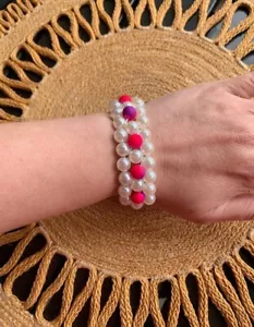 Handmade Beaded Bracelet Cuff Bracelet Pearl Bead Wristbands Pattern Bracelet - Picture 1 of 13