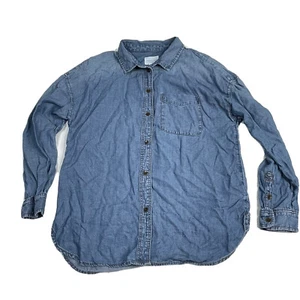 Womens Size Small American Eagle Oversized Fit 100% Lyocell Chambray Blouse Top - Picture 1 of 12