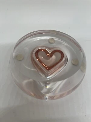 Rare MOSER Pink One Heart Paperweight Rosalin - Imagem 1 de 4