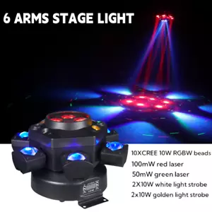 DJ Lights 6 Arm Bee Eye LED Beam Moving Head Laser Light DMX Stage Effects RGBW - Picture 1 of 8
