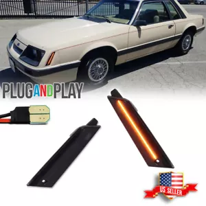 2x Smoked Front Fender Amber LED Side Markers Lights For 1979-1986 Ford Mustang - Picture 1 of 11