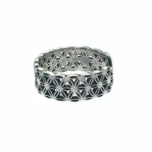 Solid Silver Flower of Life Finger Ring Band Size L - R  R003 - Picture 1 of 6