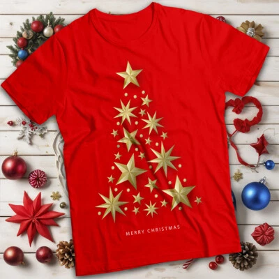 Sterne? Weihnachten T-Shirt Golden Star Tree Herren und Damen Tee #MC