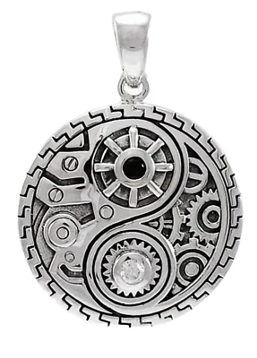 Peter Stone 925 Silber Yin Yang Anhänger Steampunk Kraft Harmonie Lederband - Bild 1 von 4