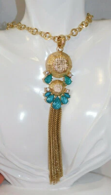 Style&Co. Collar Largo Cadena Oro Borla Azul Turquesa Estrás 30" 8a 74 Foto 1 de 4
