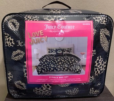 Juicy Couture 8pc QUEEN Comforter Set Cheetah Hearts,Leopard Kisses &JC Monogram - Image 1 of 4