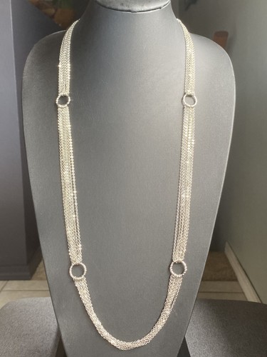 VETEMENTS Collana lunga multistrato catena posta anello salto stazioni tono argento 34" bella
