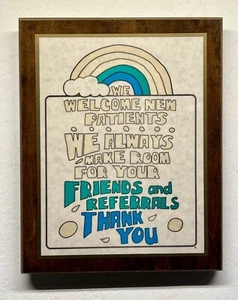 Vtg 1970s Wood Medical Office Sign Groovy Wall Art Decor New Patients Welcome - Picture 1 of 6