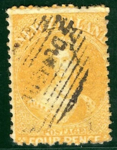 NEW ZEALAND QV CHALON Stamp SG.120 4d Yellow (1866) Used Cat £120+ EBLUE46 - Picture 1 of 6