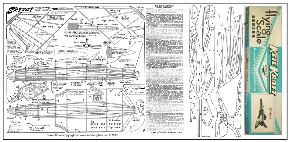 DOUGLAS SKYRAY FLYING SCALE SERIES FREE FLIGHT JETEX POWERED PLANS AND PATTERNS - Image 1 of 1