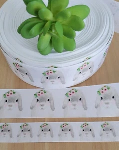 7/8 & 1.5" (1 YD) Bunny Rabbit Grosgrain Ribbon Baby Shower Easter Bunny Bows - Picture 1 of 1