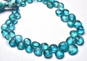 NATURAL Super Finest Green APATITE SMOOTH PEAR HEART BEADS 5 to 9 MM 8 INCH - Picture 1 of 4