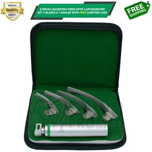 5 Pcs Macintosh Laryngoscope 4 Fiber Optic Blade & 1 Handle W/FREE Case German G - Picture 1 of 11