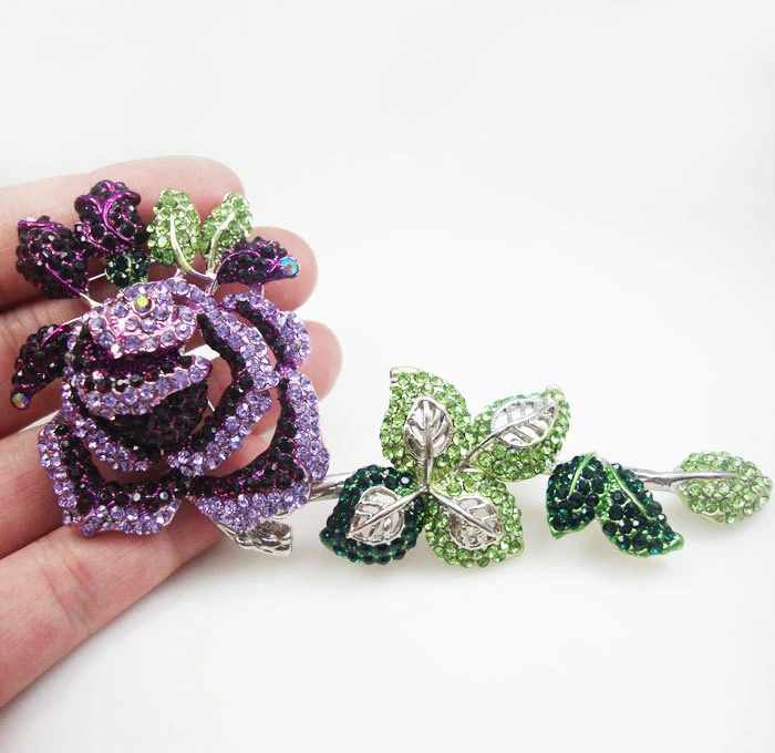 Nuevo Hermoso Broche Pin Diamantes de Imitación Cristal 5.3" Flor Rosa Púrpura Tono Dorado Foto 1 de 4