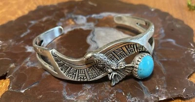 Roderick Tenorio Carolyn Pollack Sterling Silver &Turquoise Eagle Cuff Bracelet - Image 1 of 4