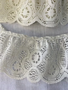 Cotton Blend Lace 2 Pcs Ea 1.5 Yards Ivory Gathered Cottagecore Scalloped - Picture 1 of 3