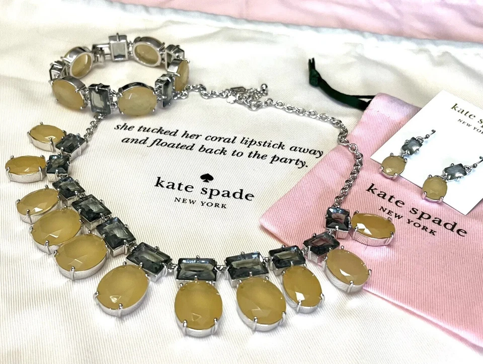 KATE SPADE HANCOCK ПАРК БРАСЛЕТ, ОЖЕРЕЛЬЕ И СЕРЬГИ КОМПЛЕКТ ДЫМ СЕРЫЙ СЕРЕБРО - Изображение 1 из 4