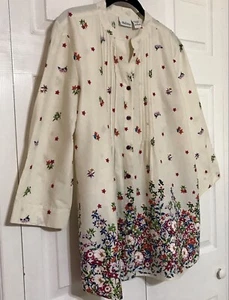 The Vermont Country Store Women’s L Floral Button Up Tunic Cotton Pin Tucks - Picture 1 of 8