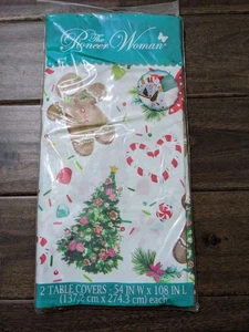 Set Of 2 The Pioneer Woman Gingerbread Man Plastic Table Covers 54x108 Christmas - Picture 1 of 5