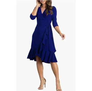 Kiyonna Größe S Damen skurriles Midi Wickelkleid in Kobaltblau - Bild 1 von 9