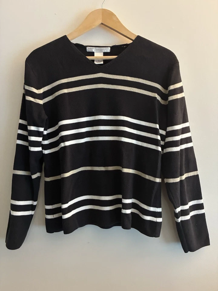 Camisa deportiva para mujer Geoffrey Beene a rayas 100 % algodón punto acanalado cuello en V negra M Foto 1 de 4