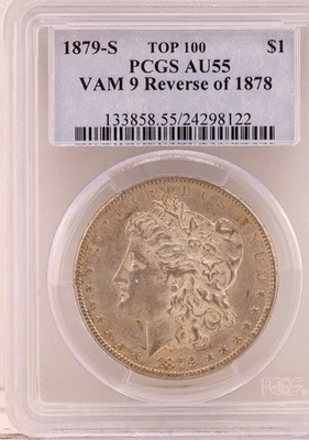 1879-S $1 PCGS AU 55 VAM-9 Reverse of 1878  (Top 100 Coin) - Image 1 of 4