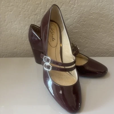 Zapatos LifeStride True Mary Jane Zapatos Tacón Bloque Charol 8.5M Borgoña Foto 1 de 4