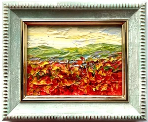 Original oil painting Impressionism Landscape Poppy field mini art 2.5x3 in so - Picture 1 of 9