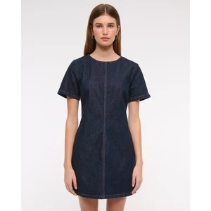 Abercrombie & Fitch Sz Large L Dark Wash Denim Short Sleeve Shift Mini Dress NWT - Picture 1 of 11