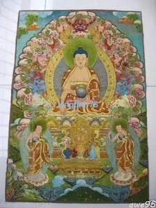 Exquisite Tibetan Buddhist Silk Inwrought Buddha Tangka Decor - Picture 1 of 11