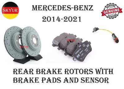 Rear Brake Disc Rotors With Brake Pads & Sensor Set For Mercedes W222 S550 S450 - Image 1 of 4