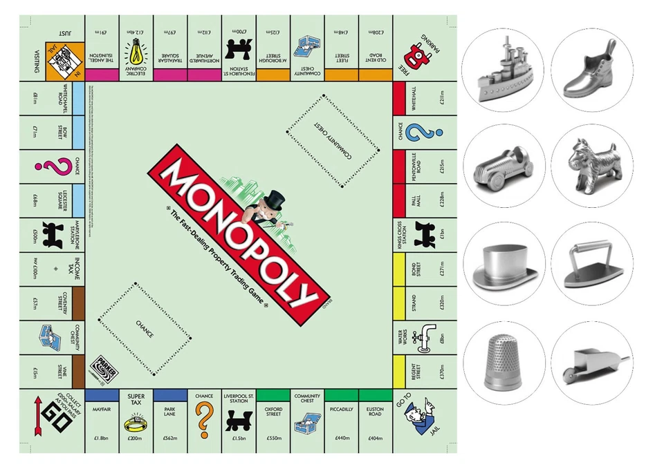 Tablero Monopoly comestible 7,5 pulgadas cuadrado de pastel helado +8 tapas de cupcakes