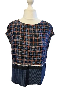 TU Premium Collection navy cap sleeve blouse size 18 tunic patterned button back - Picture 1 of 6