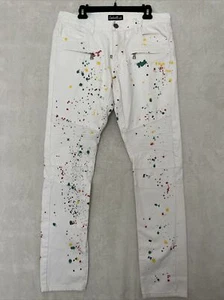 Embellish Men's Jeans 34 White w/Paint Splatter Distressed - Picture 1 of 5
