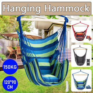 Hanging Hammock Chair Swing Portable Garden Outdoor Camping Soft Cushions Pillow