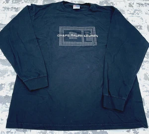 Vintage Chaps Ralph Lauren Shirt Men Large Black Long Sleeve Spellout Y2K 90s T - Picture 1 of 9