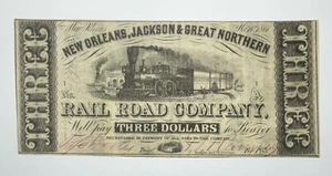 1861 $3 The New Orleans, Jackson & Great Northern Rail Road Company - Picture 1 of 2
