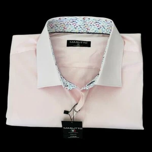 MASUTTO Men's Pink Dress Short Sleeve Shirt With Collar Contrast Size 3XL NWT - Picture 1 of 12