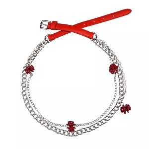 DOLCE & GABBANA Rose Roses Leather Chain Belt for Dress Red Silver 09320 - Picture 1 of 3