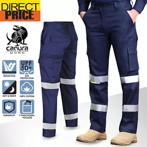 Hi Vis Pants Work Cargo Trousers Cotton Drill 3M Tape Tradie AU Standard UPF50+ - Picture 1 of 11