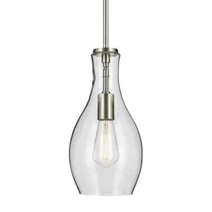 Everly 13.75 in. 1-Light Brushed Nickel Shaded Bell Hanging Pendant Light (OB) - Picture 1 of 5