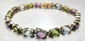 14k gold Amethyst Peridot Topaz Tennis bracelet 10 grams stunning! - Picture 1 of 4